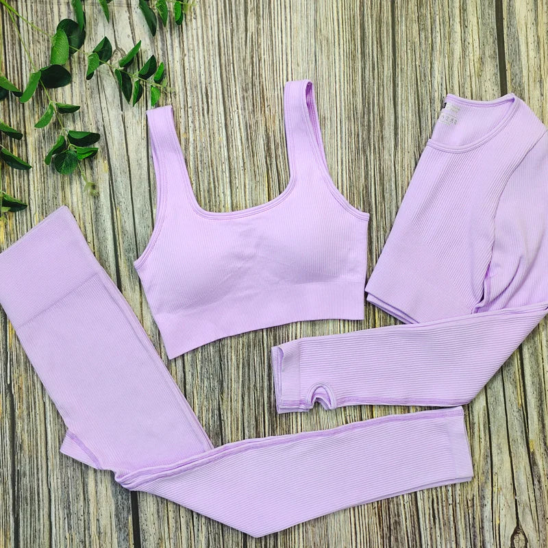 White Yoga Sets Seamless Women'S Gym Set 2/3/4 Pieces Yoga Suits Clothes Female Ribbed Activewear Fitness Athletic Wear Femme