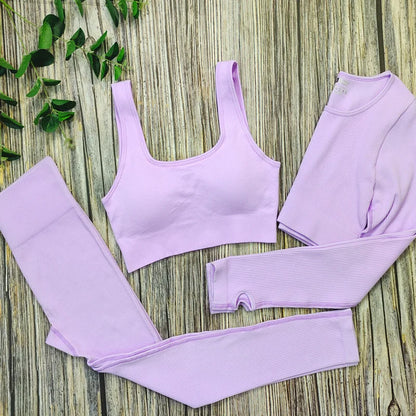 White Yoga Sets Seamless Women'S Gym Set 2/3/4 Pieces Yoga Suits Clothes Female Ribbed Activewear Fitness Athletic Wear Femme