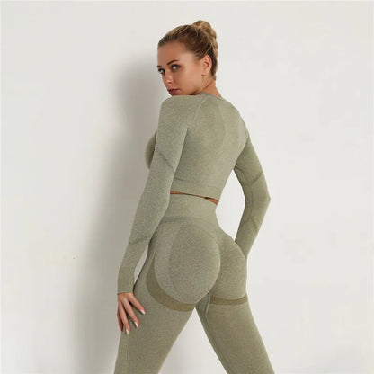 2 Pcs Sets Yoga Suit Tummy Control Sports Suits High Stretch Yoga Leggings Sets Fitness Sports Shirt Sets Training Sets Gym Wear