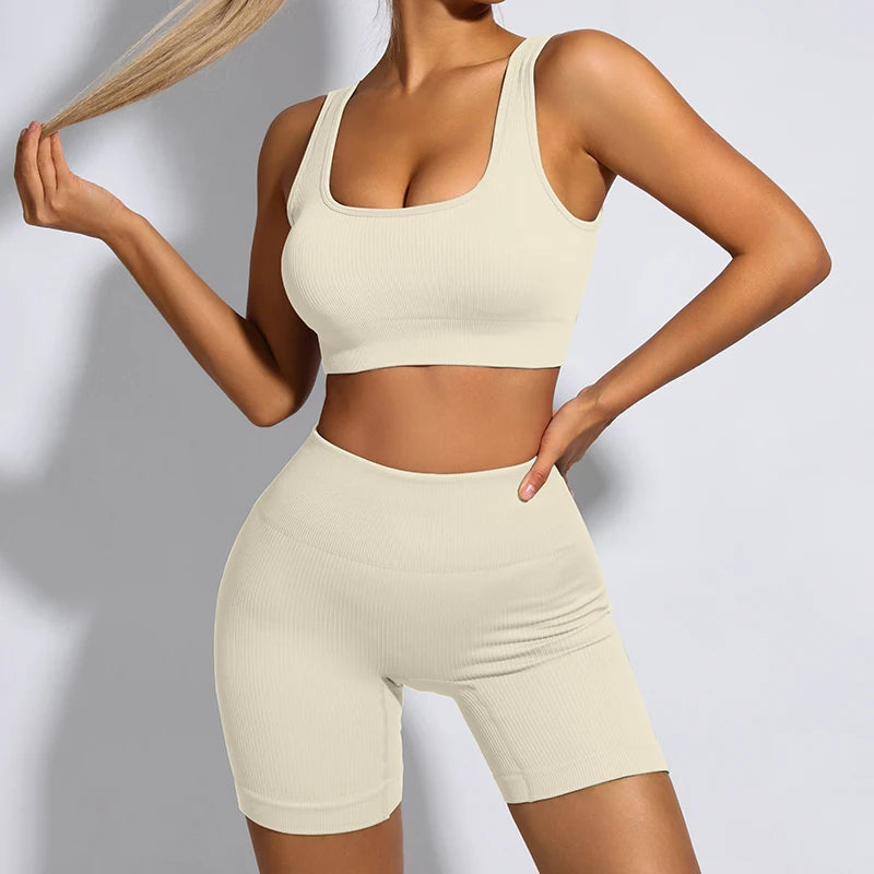 White Yoga Sets Seamless Women'S Gym Set 2/3/4 Pieces Yoga Suits Clothes Female Ribbed Activewear Fitness Athletic Wear Femme