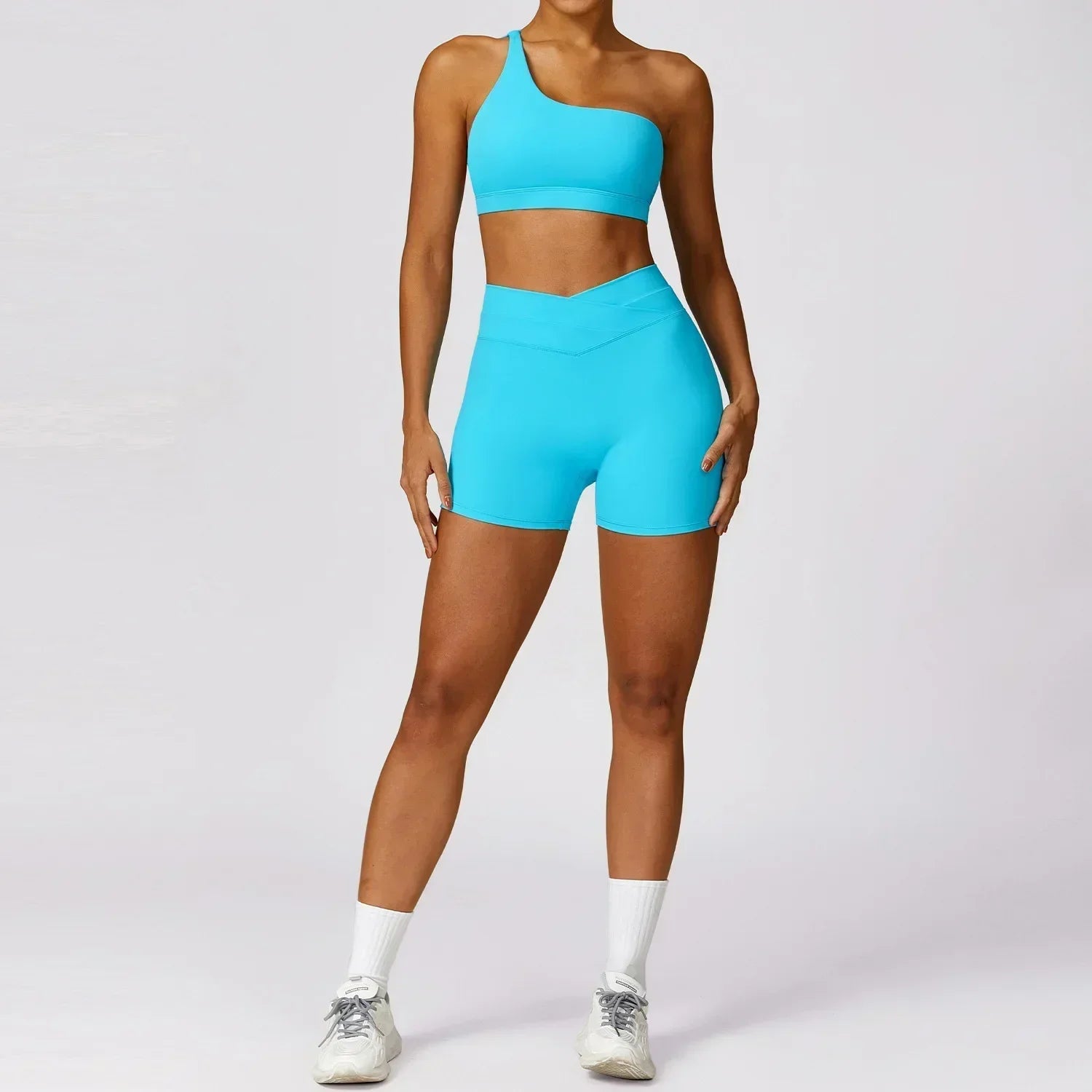 2 Piece Yoga Sets Quick Dry Woman Yoga Outfit Shorts One Shoulder Bras Sport Suit for Women Sportswear Fitness Gym Workout Sets