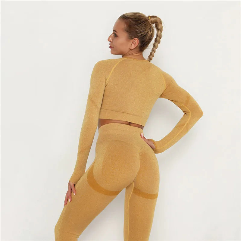2 Pcs Sets Yoga Suit Tummy Control Sports Suits High Stretch Yoga Leggings Sets Fitness Sports Shirt Sets Training Sets Gym Wear