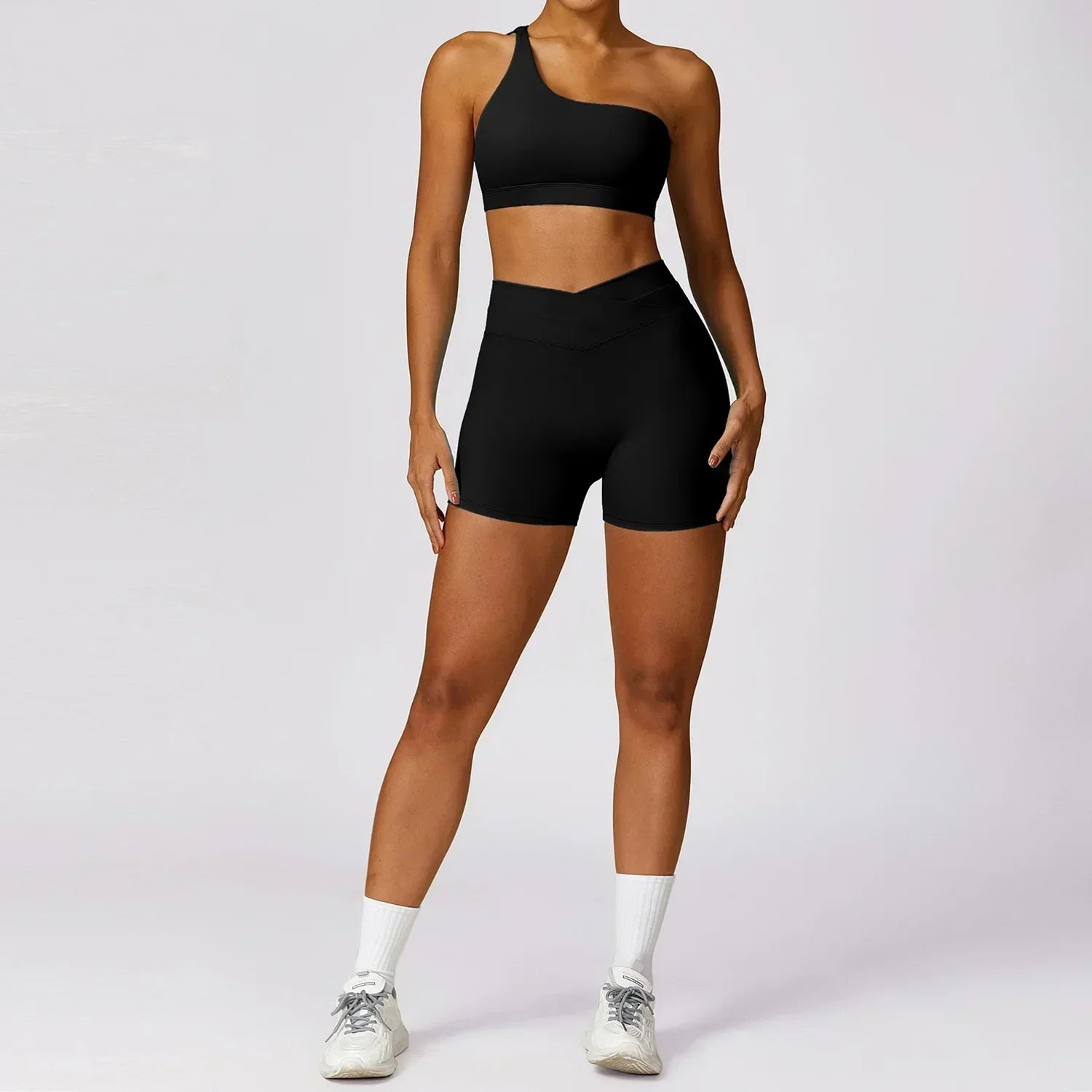 2 Piece Yoga Sets Quick Dry Woman Yoga Outfit Shorts One Shoulder Bras Sport Suit for Women Sportswear Fitness Gym Workout Sets