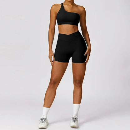 2 Piece Yoga Sets Quick Dry Woman Yoga Outfit Shorts One Shoulder Bras Sport Suit for Women Sportswear Fitness Gym Workout Sets