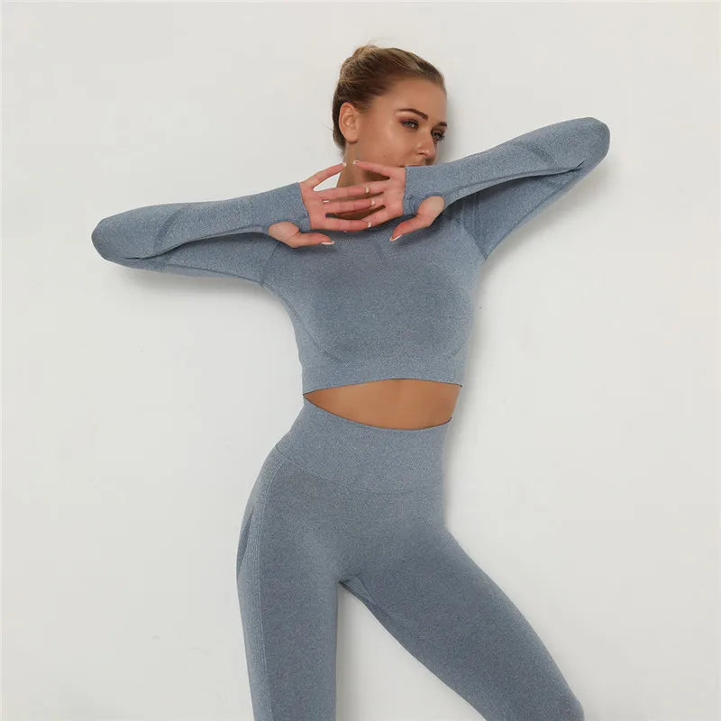 2 Pcs Sets Yoga Suit Tummy Control Sports Suits High Stretch Yoga Leggings Sets Fitness Sports Shirt Sets Training Sets Gym Wear