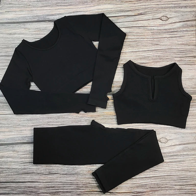 White Yoga Sets Seamless Women'S Gym Set 2/3/4 Pieces Yoga Suits Clothes Female Ribbed Activewear Fitness Athletic Wear Femme
