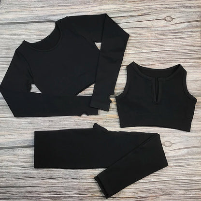 White Yoga Sets Seamless Women'S Gym Set 2/3/4 Pieces Yoga Suits Clothes Female Ribbed Activewear Fitness Athletic Wear Femme