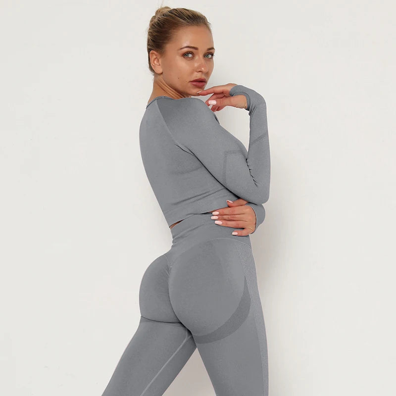 2 Pcs Sets Yoga Suit Tummy Control Sports Suits High Stretch Yoga Leggings Sets Fitness Sports Shirt Sets Training Sets Gym Wear