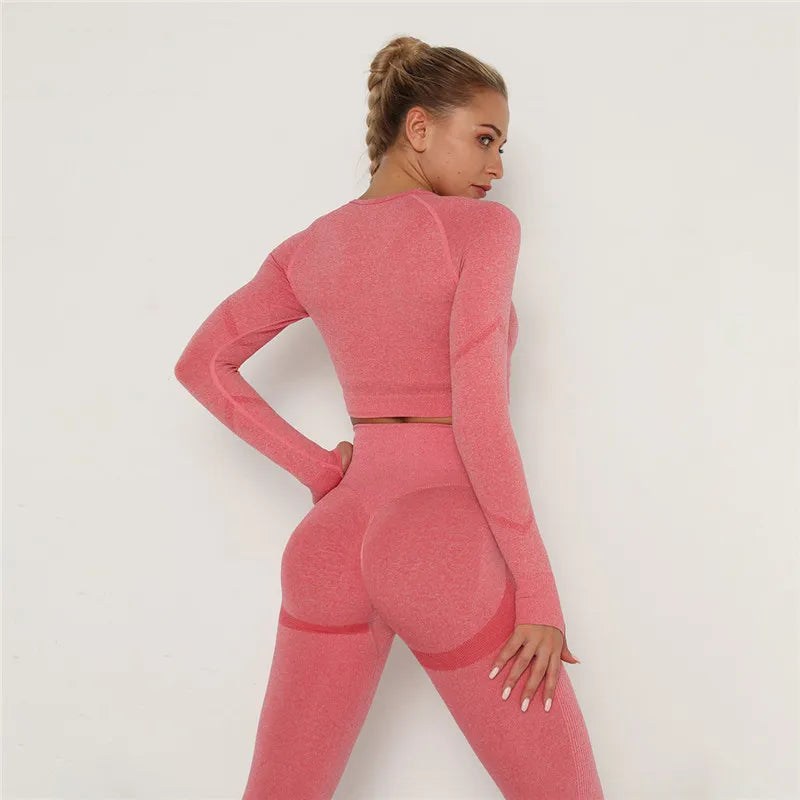 2 Pcs Sets Yoga Suit Tummy Control Sports Suits High Stretch Yoga Leggings Sets Fitness Sports Shirt Sets Training Sets Gym Wear