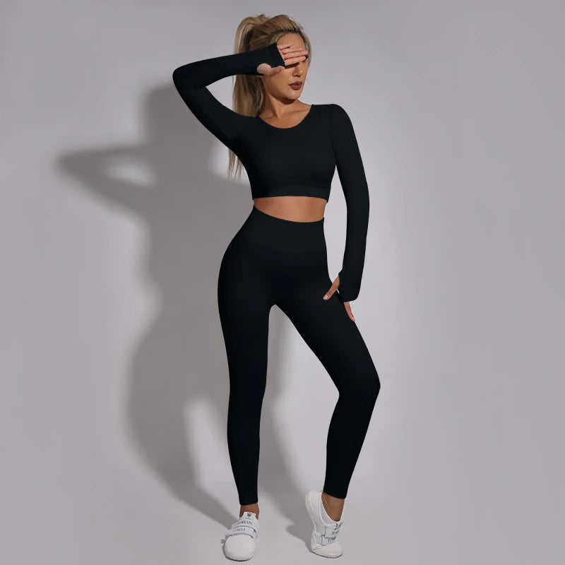 White Yoga Sets Seamless Women'S Gym Set 2/3/4 Pieces Yoga Suits Clothes Female Ribbed Activewear Fitness Athletic Wear Femme