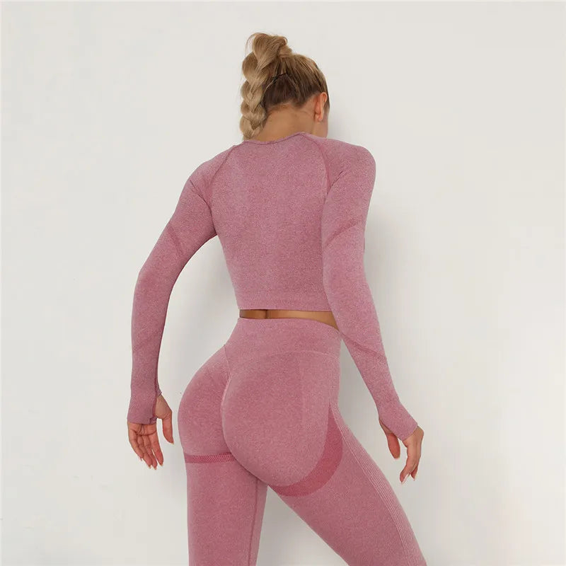 2 Pcs Sets Yoga Suit Tummy Control Sports Suits High Stretch Yoga Leggings Sets Fitness Sports Shirt Sets Training Sets Gym Wear