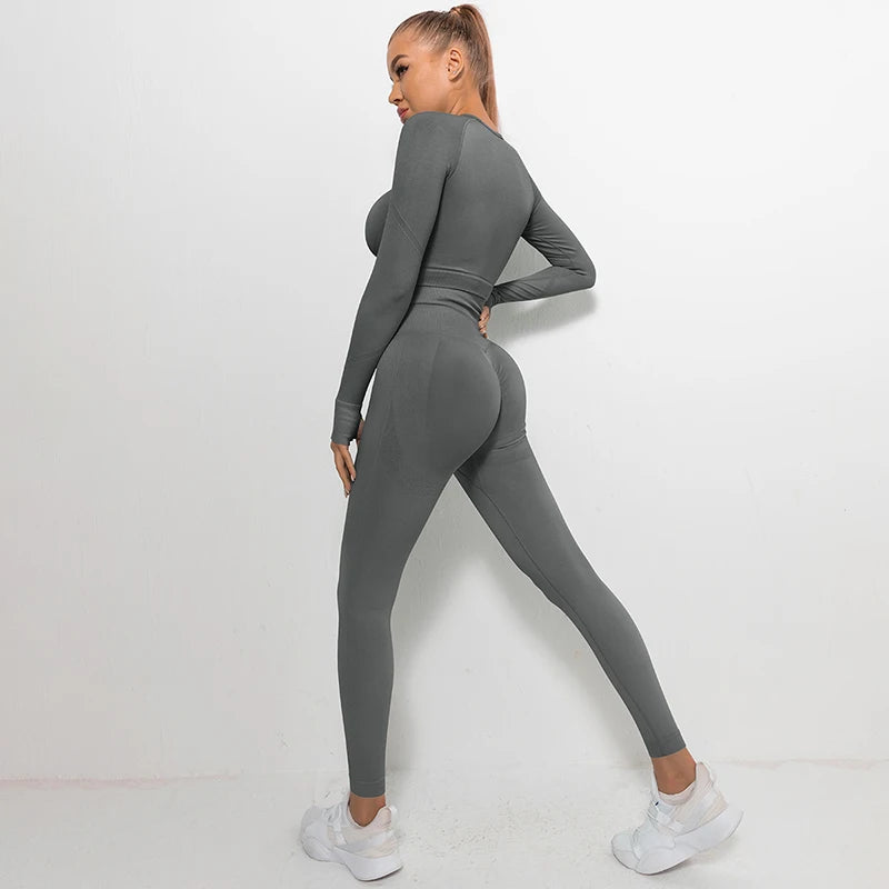2 Pcs Sets Yoga Suit Tummy Control Sports Suits High Stretch Yoga Leggings Sets Fitness Sports Shirt Sets Training Sets Gym Wear