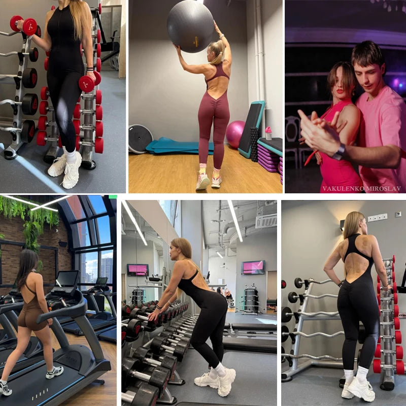 Scrunch Gym Jumpsuit Women'S Fitness Suit Short Sets Sports Overalls for Woman Tracksuit Yoga Clothing Zipper Workout Sportswear