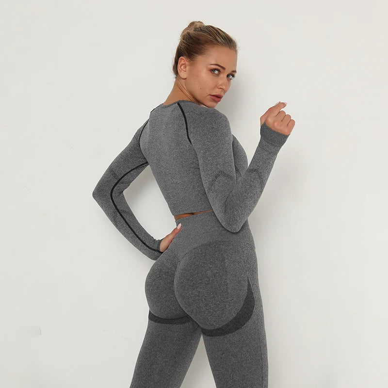 2 Pcs Sets Yoga Suit Tummy Control Sports Suits High Stretch Yoga Leggings Sets Fitness Sports Shirt Sets Training Sets Gym Wear