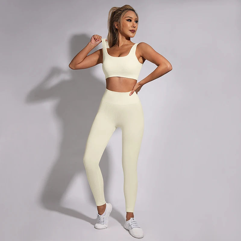 White Yoga Sets Seamless Women'S Gym Set 2/3/4 Pieces Yoga Suits Clothes Female Ribbed Activewear Fitness Athletic Wear Femme