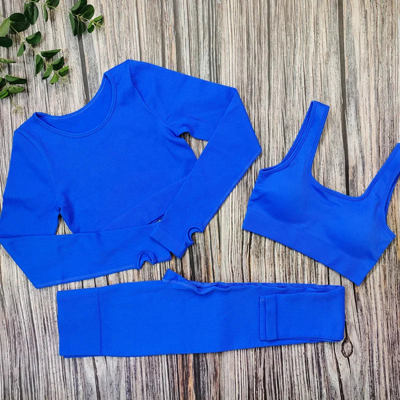 White Yoga Sets Seamless Women'S Gym Set 2/3/4 Pieces Yoga Suits Clothes Female Ribbed Activewear Fitness Athletic Wear Femme