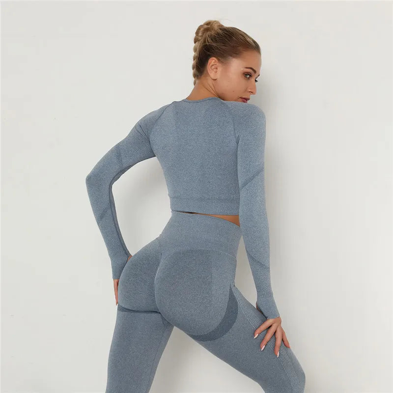 2 Pcs Sets Yoga Suit Tummy Control Sports Suits High Stretch Yoga Leggings Sets Fitness Sports Shirt Sets Training Sets Gym Wear