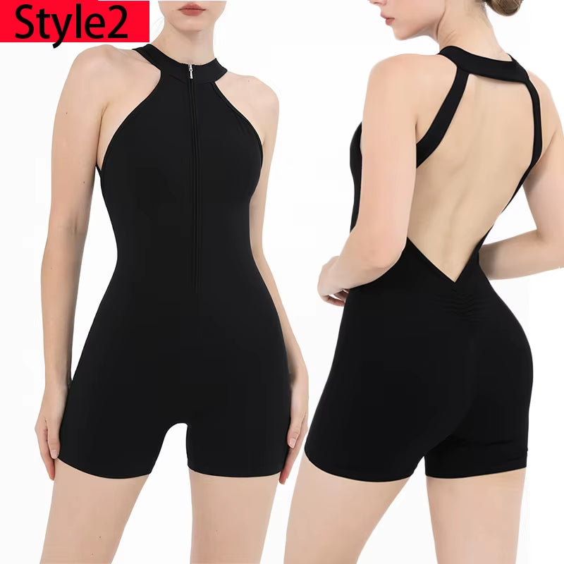 Scrunch Gym Jumpsuit Women'S Fitness Suit Short Sets Sports Overalls for Woman Tracksuit Yoga Clothing Zipper Workout Sportswear