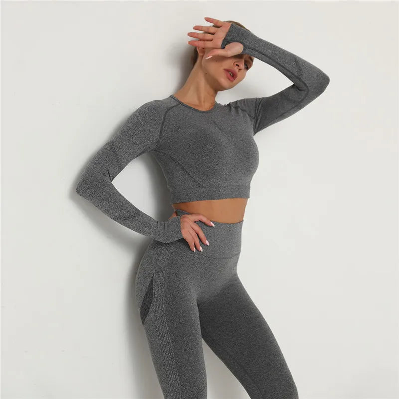2 Pcs Sets Yoga Suit Tummy Control Sports Suits High Stretch Yoga Leggings Sets Fitness Sports Shirt Sets Training Sets Gym Wear