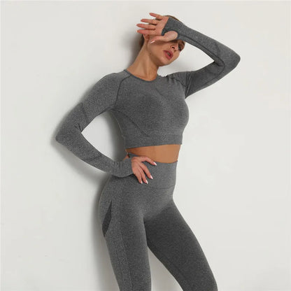2 Pcs Sets Yoga Suit Tummy Control Sports Suits High Stretch Yoga Leggings Sets Fitness Sports Shirt Sets Training Sets Gym Wear
