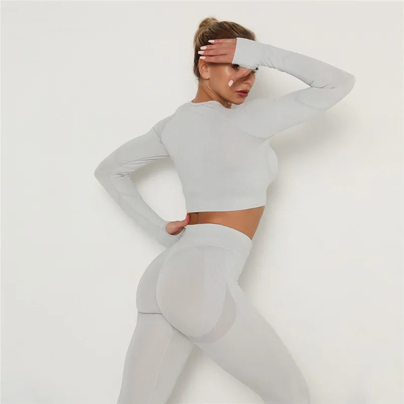 2 Pcs Sets Yoga Suit Tummy Control Sports Suits High Stretch Yoga Leggings Sets Fitness Sports Shirt Sets Training Sets Gym Wear