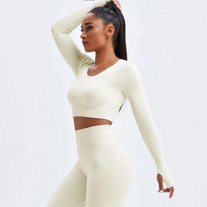 White Yoga Sets Seamless Women'S Gym Set 2/3/4 Pieces Yoga Suits Clothes Female Ribbed Activewear Fitness Athletic Wear Femme