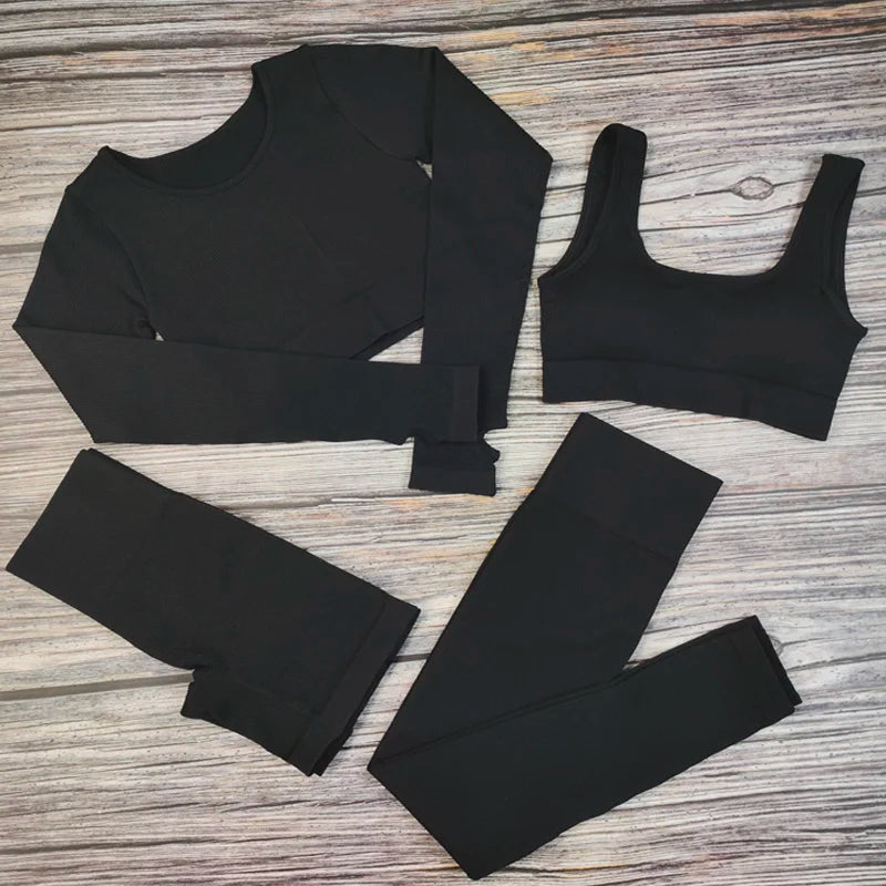 White Yoga Sets Seamless Women'S Gym Set 2/3/4 Pieces Yoga Suits Clothes Female Ribbed Activewear Fitness Athletic Wear Femme