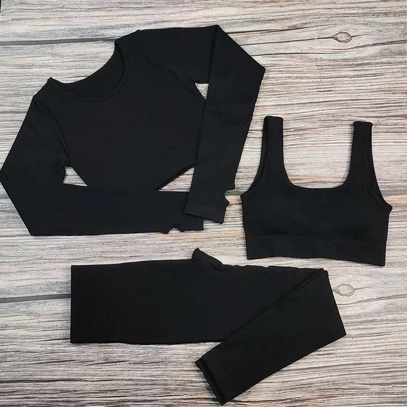 White Yoga Sets Seamless Women'S Gym Set 2/3/4 Pieces Yoga Suits Clothes Female Ribbed Activewear Fitness Athletic Wear Femme