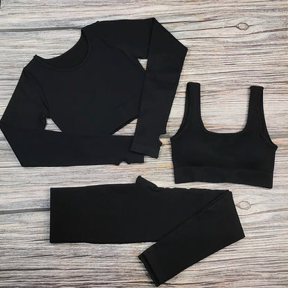 White Yoga Sets Seamless Women'S Gym Set 2/3/4 Pieces Yoga Suits Clothes Female Ribbed Activewear Fitness Athletic Wear Femme