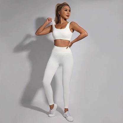 White Yoga Sets Seamless Women'S Gym Set 2/3/4 Pieces Yoga Suits Clothes Female Ribbed Activewear Fitness Athletic Wear Femme
