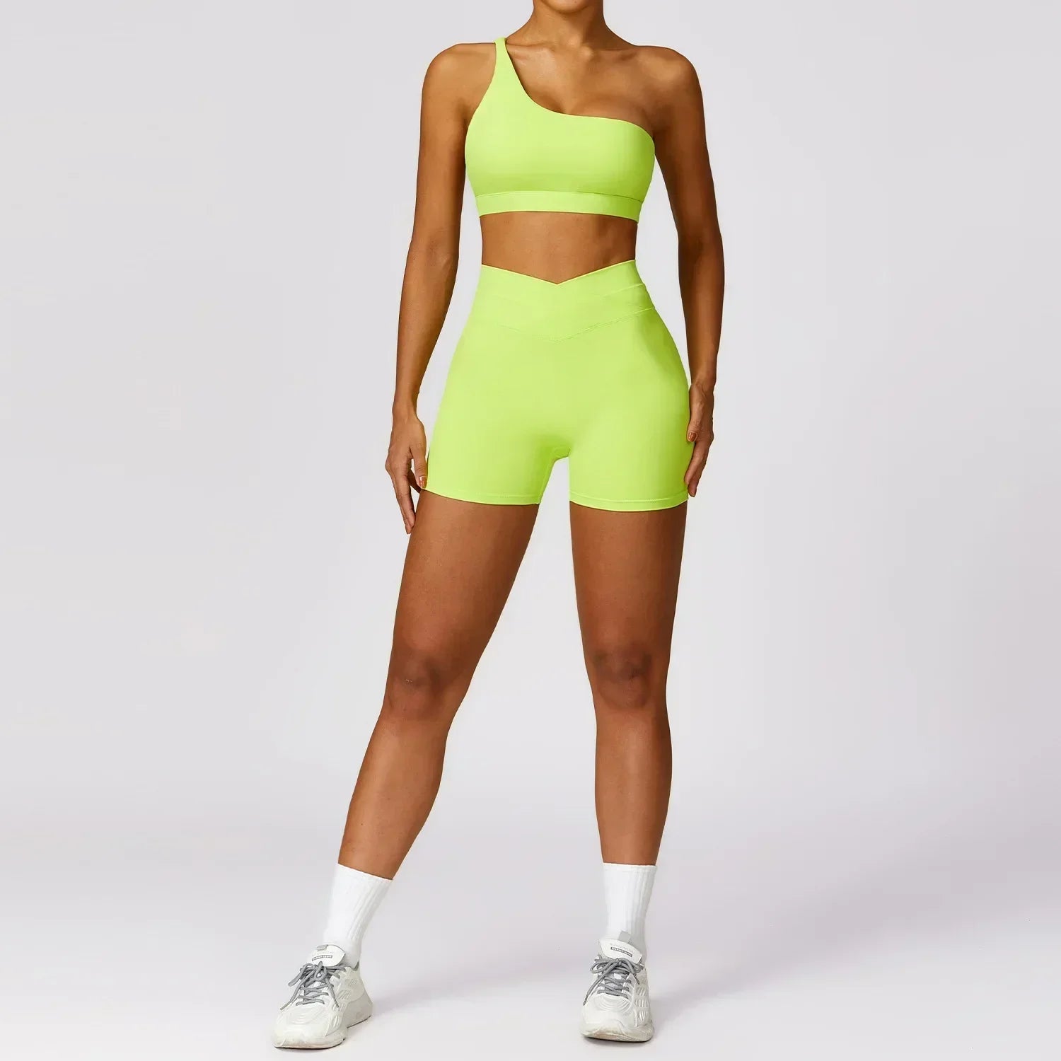 2 Piece Yoga Sets Quick Dry Woman Yoga Outfit Shorts One Shoulder Bras Sport Suit for Women Sportswear Fitness Gym Workout Sets