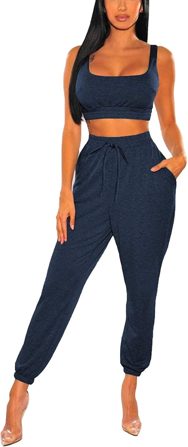 Women Sweatsuits Bra and Sweatpants Set 2 Pieces Jogger Tracksuit